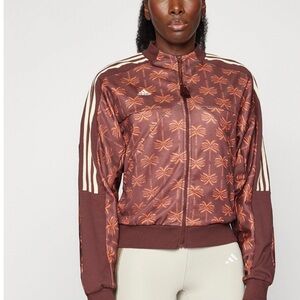 FARM Rio Adidas Women's Brown Bomber Jacket with Orange Pattern